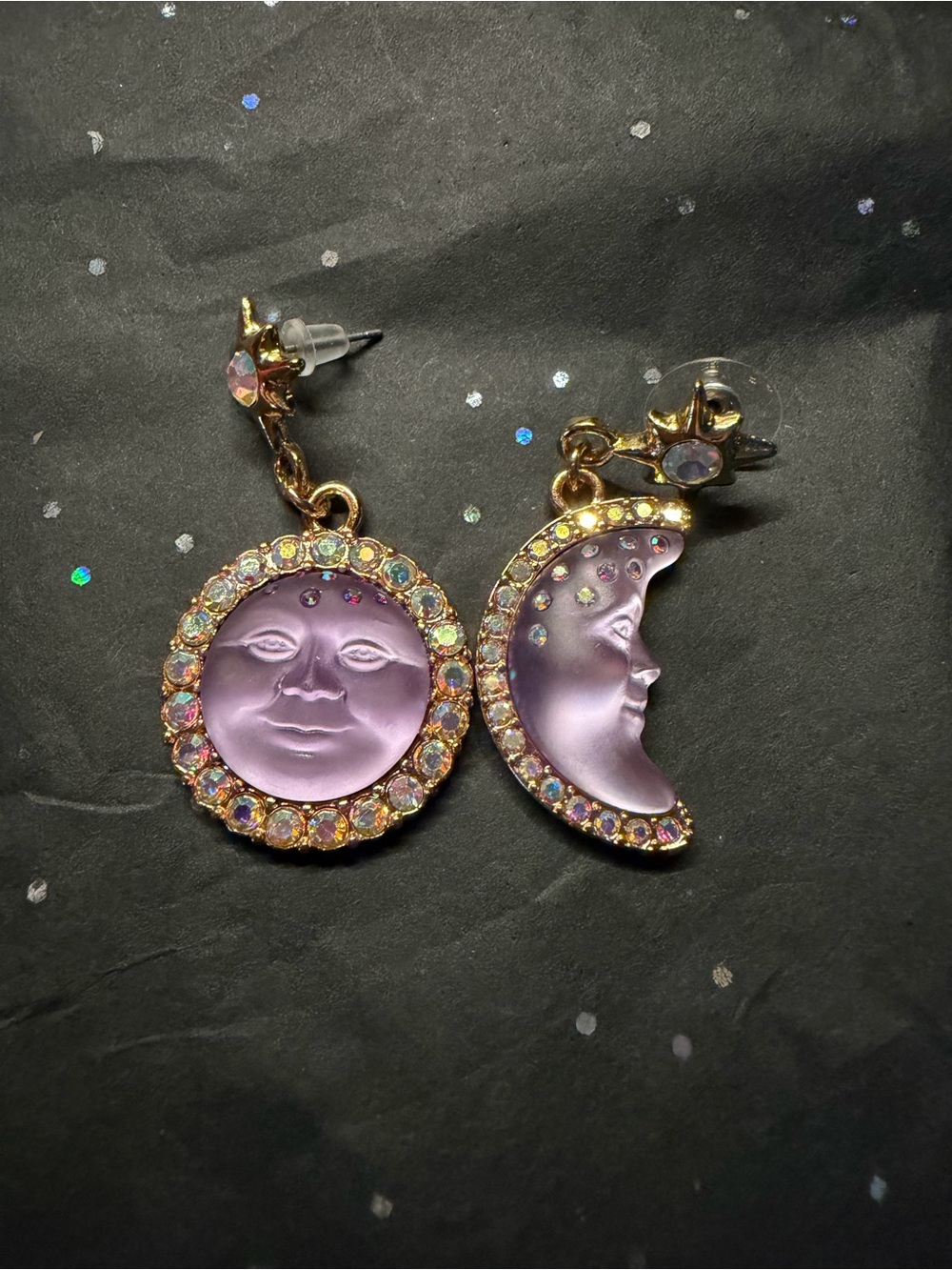 Kirks Folly Gold-Tone Lavender Moon & Crescent Face Drop Earrings